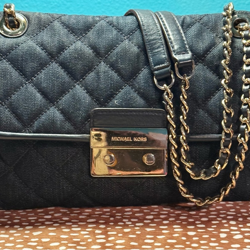 Michael Kors Denim Sloan Chain Bag
Crossbody Shoulder Gold Hardware 
 Pre-loved